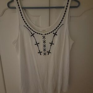 Maurices White Tank Top with Navy Embroidery